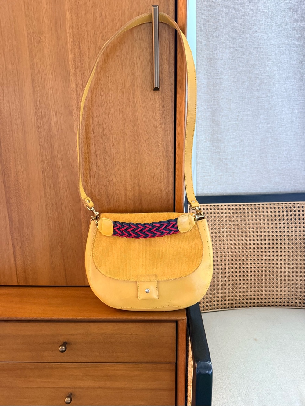 Mustard Yellow Women's Shoulder Bag with Braided Accent